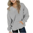 thumbnail image 2 of ATOGUTA Teen Sweatshirts V Neck Long Sleeve T-Shirts with Cute Casual Tees for Everyday Size 2T-12, Gray, 2 of 6