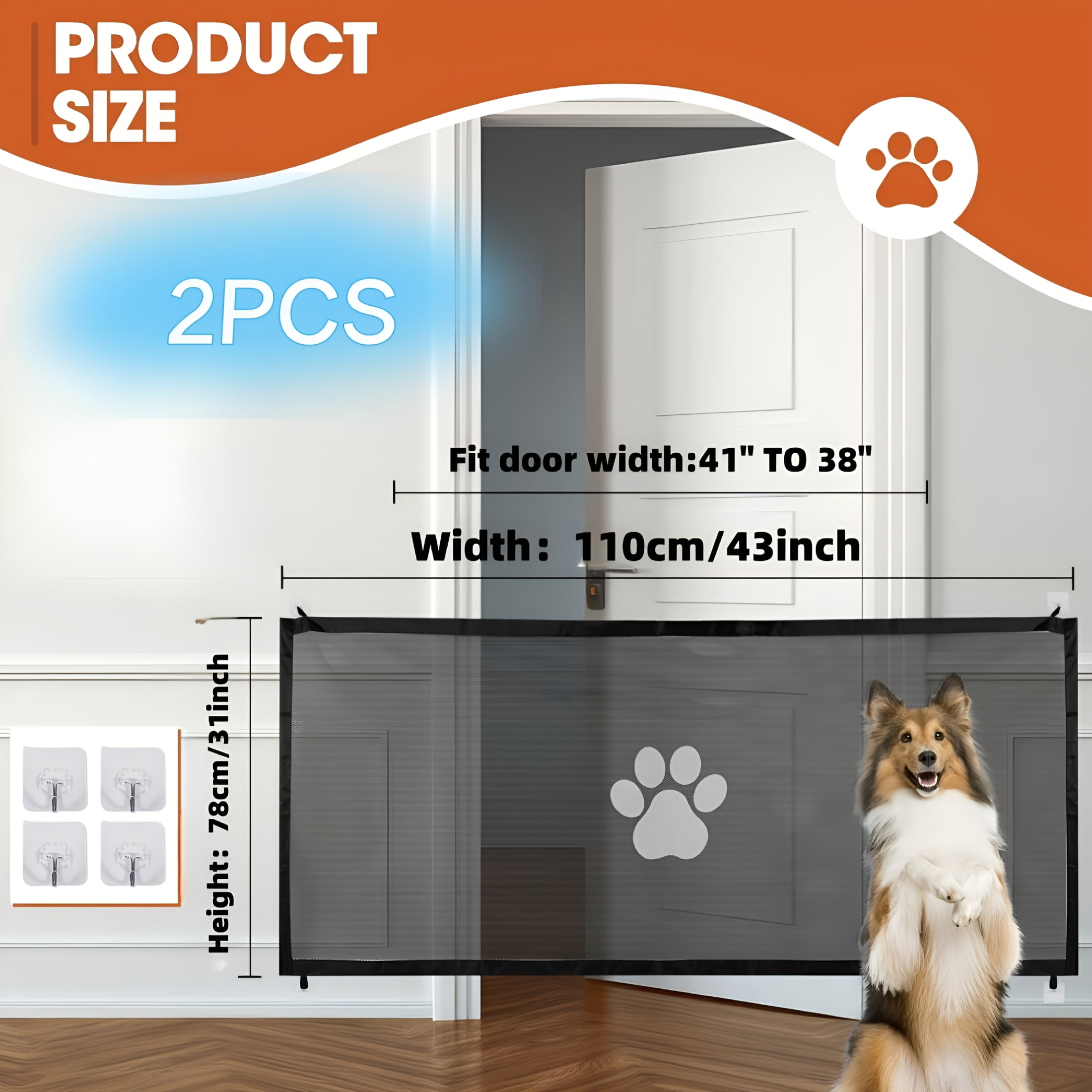 LAMIRO Retractable Expandable Mesh Dog Gate for Indoor and Outdoor Use - Tall Free Standing Pet Barrier with Door, Fits Stairs, Wide Doorways(Extra Long)