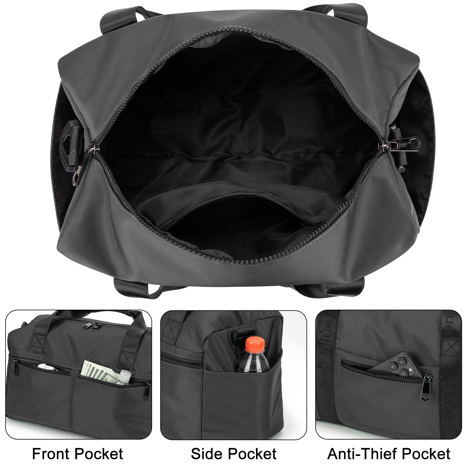 For United Airline 17x10x9 Inches Personal Item Underseat Travel duffle bag, ports Tote Gym Bag,Shoulder Weekender Overnight Bag (Black)