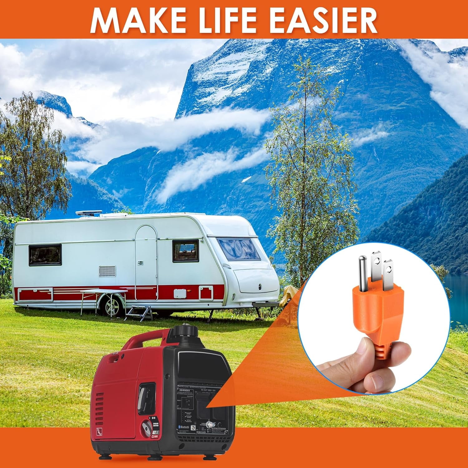 Neutral Ground Bonding Plug for Portable Inverter Generator, Generator Plug with Floating Neutral on RV, Motorhome, Camper, Orange, 1 Pack