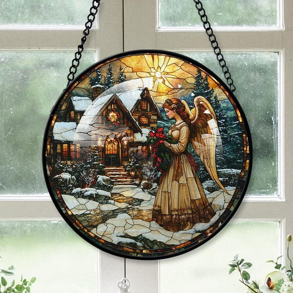 Angel Stained Glass Suncatcher, Angel Christmas Ornament, Angel Stained Glass Décor for Home Holiday, Hanging Ornaments, Christmas Dad Gifts for Birthday poTnjv