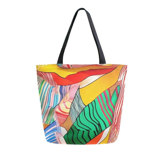 Durable Canvas Tote Bag with Zip Pocket Bags for Woman Shoulder Versatile Carryall for Everyday Use Colorful Patterned Fabric