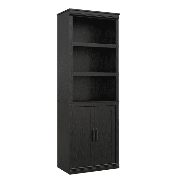 Compact 5 Tier Bookcase, Farmhouse Wood Bookshelves with Open Shelves & Doors, Vintage Display Cabinet for Living Rooms, Bedrooms, Apartments, Offices