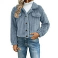 thumbnail image 2 of Women's Double Sided Fleece Jacket, Button Down Collar Long Sleeve Coat, Drop Shoulder Warm Jacket, Loose Fit Winter Top, Casual Fleece Outerwear, Plush Button Up Jacket Light Blue S, 2 of 9