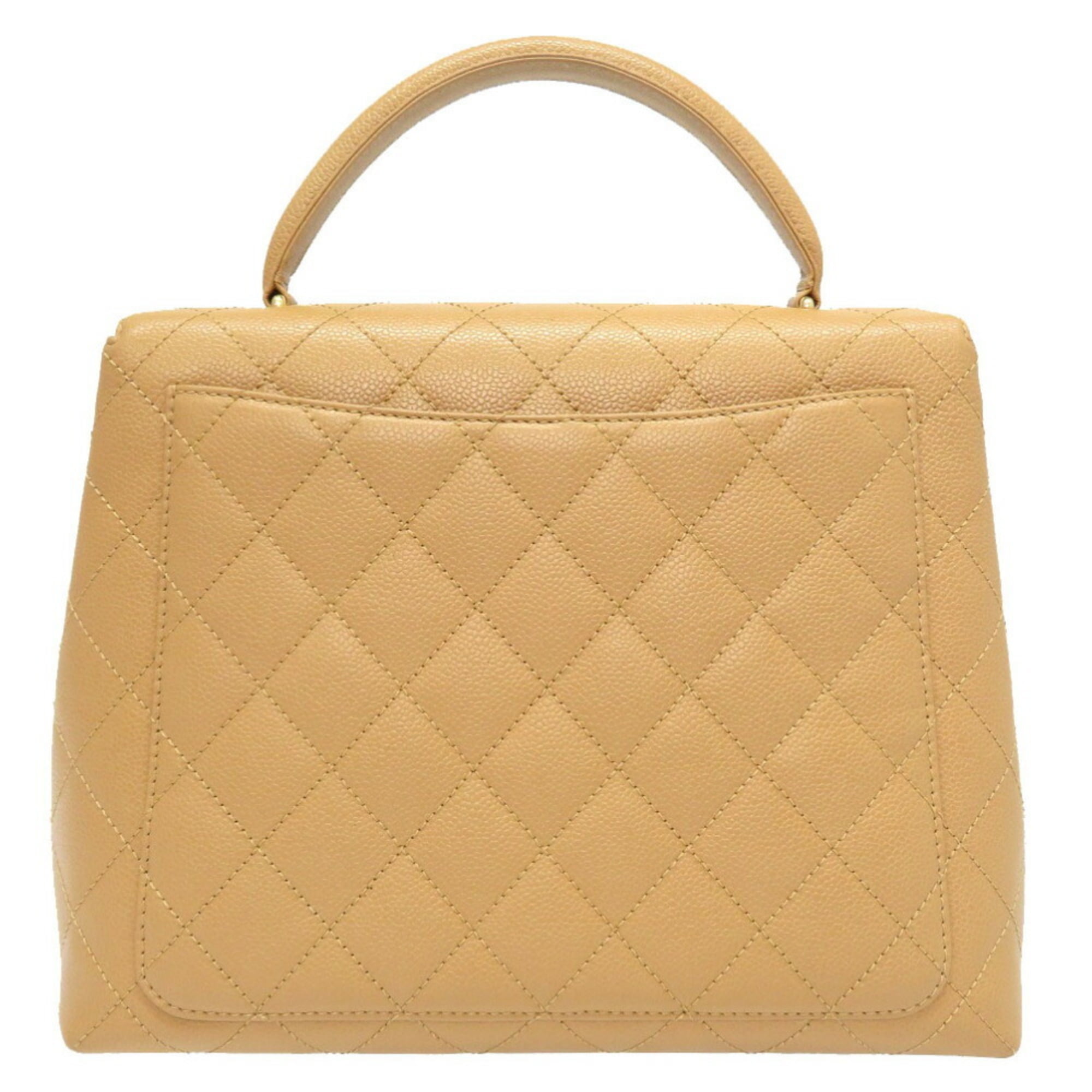 Authenticated Used Chanel Caviar Skin Beige Coco Mark Turn Lock 8s Handbag  Bag Brown 0024 CHANEL