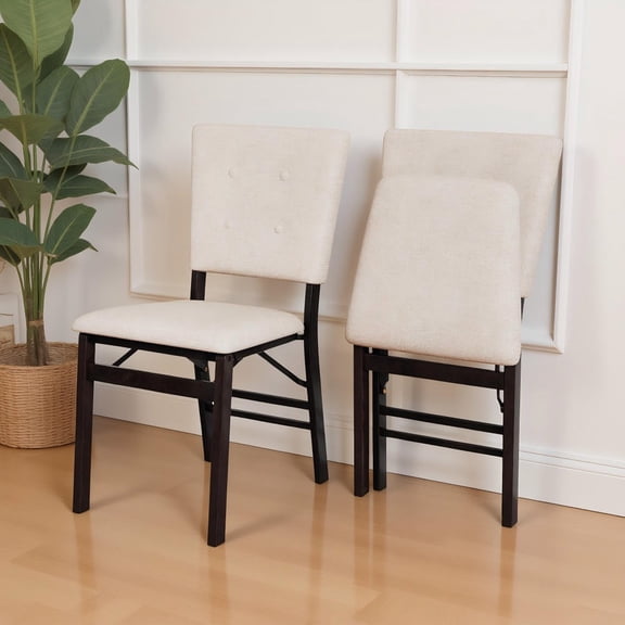 Barara King Set of 2 Foldable Dining Chairs with Armless Design, Padded Seat and Tilt Back Feature for Kitchen, Versatile Seating Solution, Beige