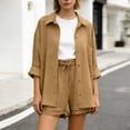 thumbnail image 2 of 2 Piece Sets for Women Shorts Womens Short Set Summer Sets Women Solid Spring Long Sleeve Shirt High Waist Drawstring Shorts Fashion Summer Outfits, 2 of 5