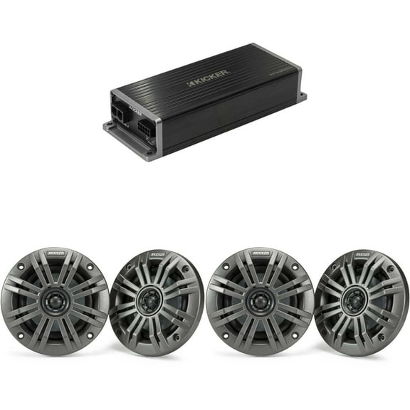 Kicker Marine KPX300.4 Powersports Amp & (2 ) 4" Marine Speakers (4 Ohm )
