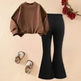 thumbnail image 6 of TTUHYWXI Kids Toddler Girl Clothes bow tie Sweatshirt Flared Pants 2Pcs Fall Spring Outfits Set (Coffee, 5-6 Years), 6 of 9