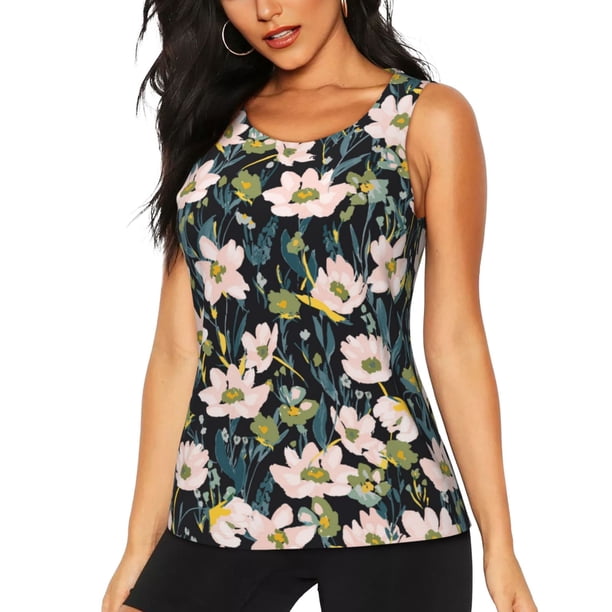 Fotbe Flowers Blusas Sin Mangas para Mujer – Estilo Casual, Corte Suelto, Slim-Fit, Cuello Redondo Deportivo, Tops de Verano para Gimnasio y Yoga-Medium