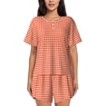 thumbnail image 1 of Balery Orange Gingham Conjunto de Pijama para Mujer con Estampado, Dos Piezas de Manga Corta y Shorts, Ropa de Dormir Suave con Cuello Redondo y Bolsillos-XX-Large, 1 of 6