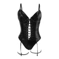 thumbnail image 2 of Gibobby Conjuntos de Lencería Lencería para mujeres 1 PC Body de peluche de cuero Lencería Sexy Recorte fuera del hombro PU unido con cordones Liguero Teddy Body con 1 par de(Negro, XXL), 2 of 5