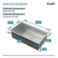 thumbnail image 2 of 33″x19″ Stainless Steel Undermount Single Bowl Sink, Brushed Finish, 1 Count, with Accessories, SS-BR-09, 2 of 12