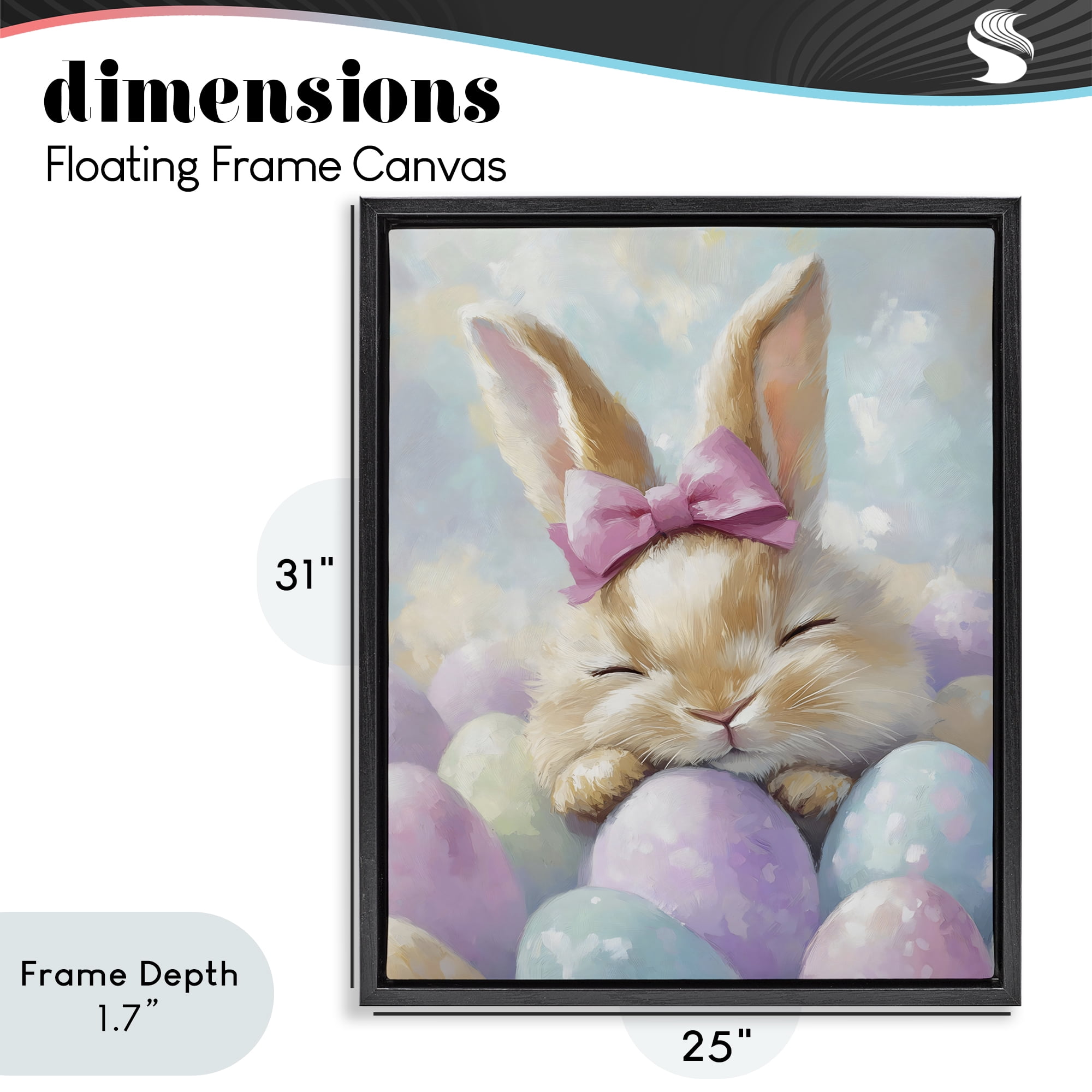 Stupell Industries Sleeping Easter Bunny with Eggs Black Framed Floater Canvas Wall Art, design by The Prints Vibe