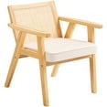 thumbnail image 1 of VEVOR Mid Century Modern Rattan Chair, Upholstered Velvet Accent Chair with Rattan Back, Retro Living Room Chair for Living Room, Bedroom, Reading Room, and Office, Beige, 1 of 9