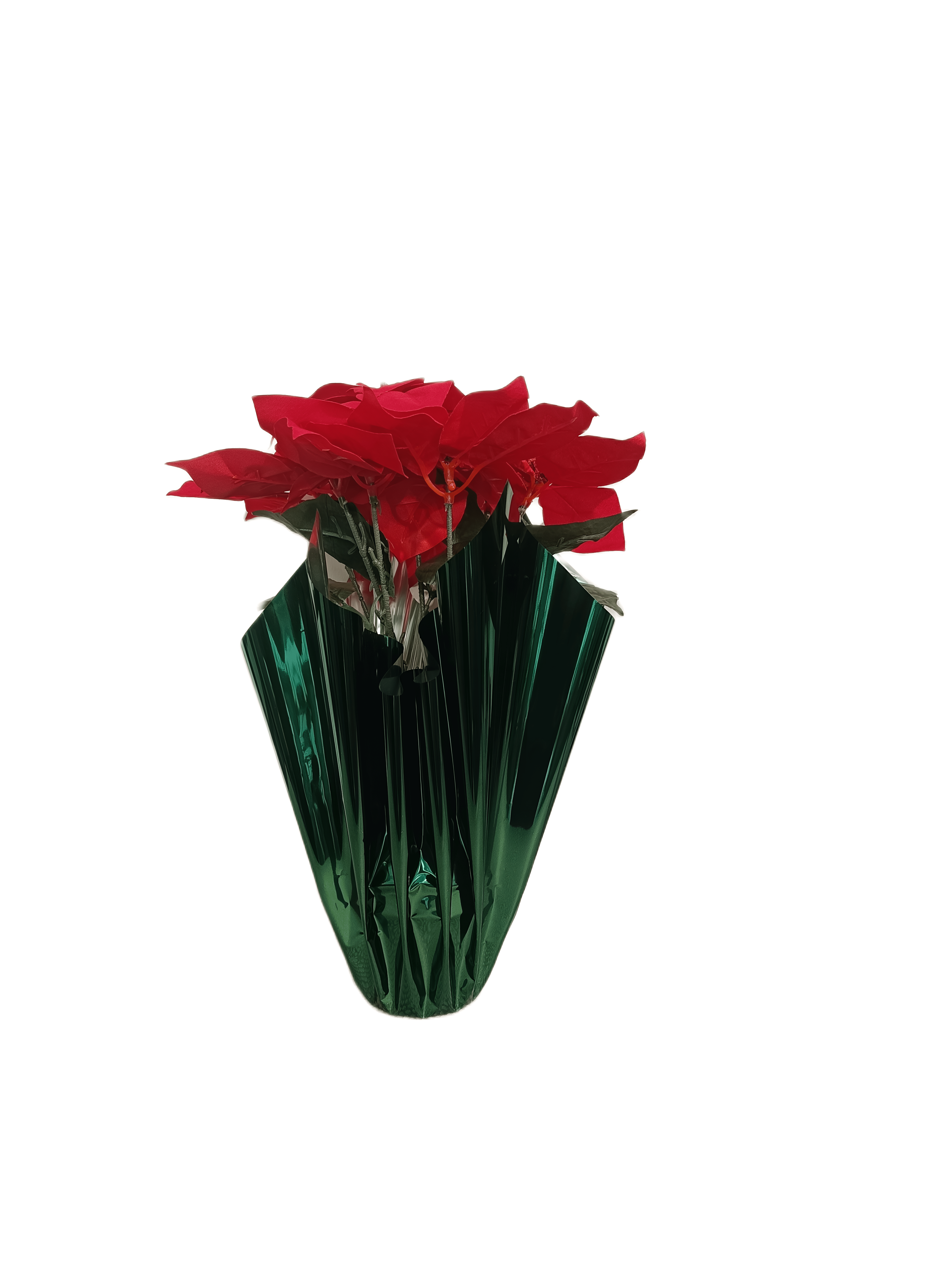 Holiday Time 17" Red Velvet Artificial Christmas Poinsettia Plant in Green Foil Wrapped Pot