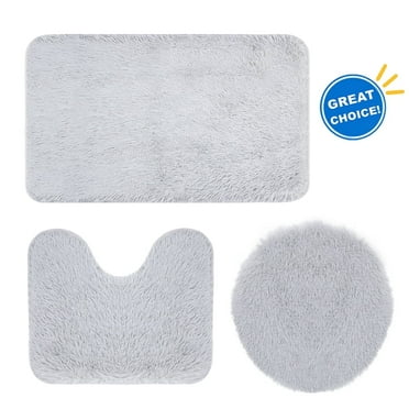 Arkham Horror Gray Silk Wool Bath Rug Set, Non-Slip (3 Pieces)