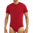 thumbnail image 3 of Yeahdor Mens One Piece Short Sleeve Bodysuit Pajamas Press Button Crotch Romper T-Shirt Nightwear Red-A XL, 3 of 7