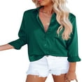thumbnail image 2 of Women Button Down Satin Shirts  Long Sleeve Lapel Solid Color Relaxed Fit Office Work Blouse, 2 of 5