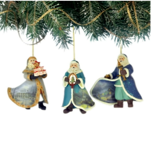 The Ashton-Drake Galleries Santas Ornament Collection Issue #30 Painter of Light Artistry Three Dimensional Elegance with Elaborate Detailing Christmas Decoration Set of 3 by Thomas Kinkade 12-inches