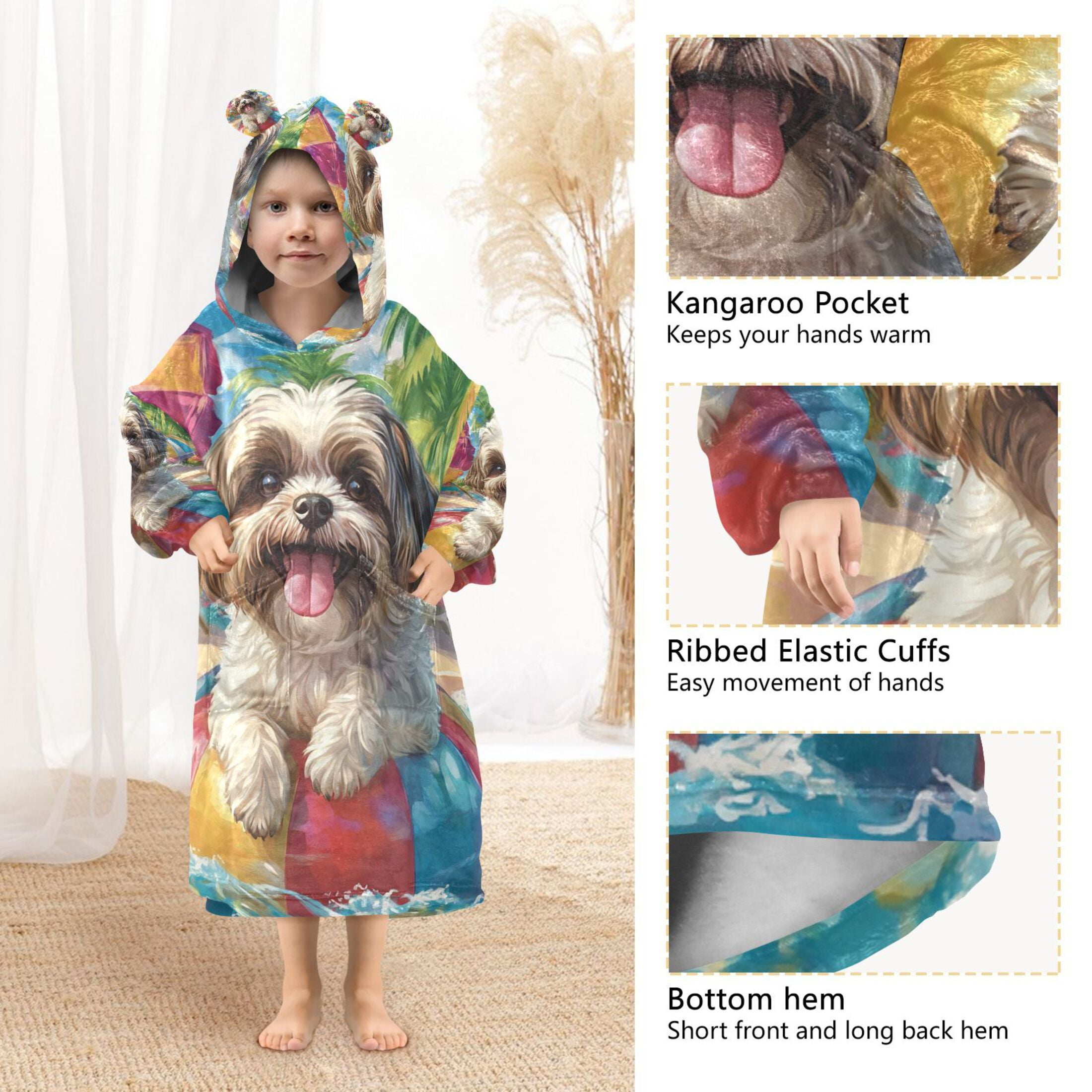 YAZAOO Kids Wearable Blanket Hoodie Warm and Cozy Playful Poolside Pup Flannel Sweatshirt