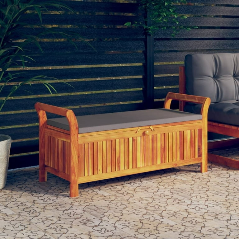 Dcenta Patio Storage Bench with Compartment and Seat Cushion Acacia Wood Outdoor Bench for Balcony Garden Entryway Yard Porch Backyard 49.6 x 19.7 x