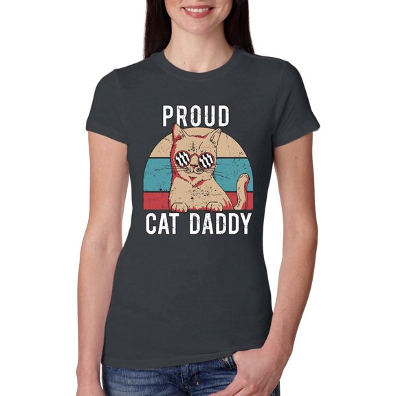 Proud Cat Daddy Cat Lover Womens Slim Fit Junior Tee, Dark Grey, XX-Large