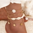 thumbnail image 3 of Ziurtnc 4Pcs Natural Shell Women Anklet Bohemian Round Coins Tassel Metal Adjustable Hypoallergenic Beach Foot Chain Ankle Bracelet Foot Jewelry, 3 of 7