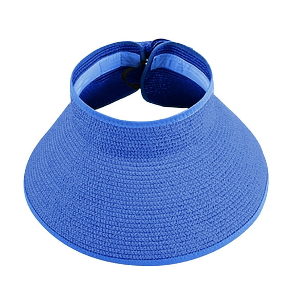 Tao Straw Sun Visors For Women, Wide Brim Roll-Up Sun Hat, Topless Summer Beach Hat, Packable Travel Hat - UV Protection Blue