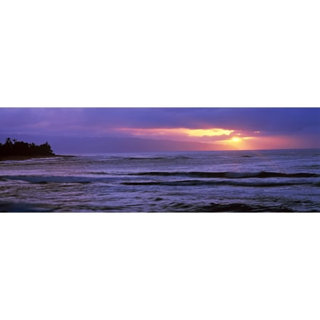 Surf in the ocean at sunset Oahu Hawaii USA Canvas Art - Panoramic Images (27 x