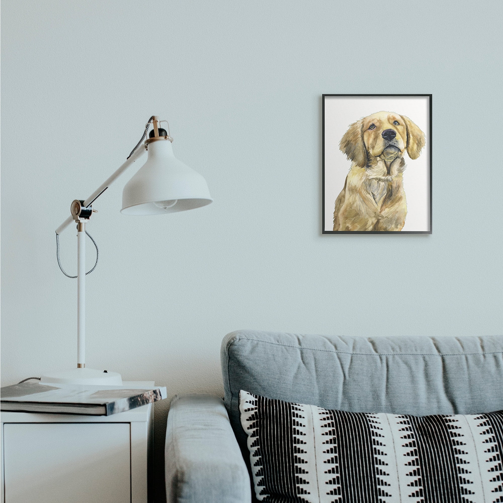 Stupell Industries Golden Retriever Puppy Portrait Soft Yellow Dog Black Framed, 11 x 14, Design by George Dyachenko