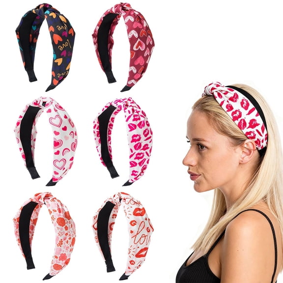 Minjewel Valentine's Day Heart Printed Fabric Knot Headband for Women, Sweet & Versatile Party Hair Accessory, Daily Wear for Holidays & Celebrations,A