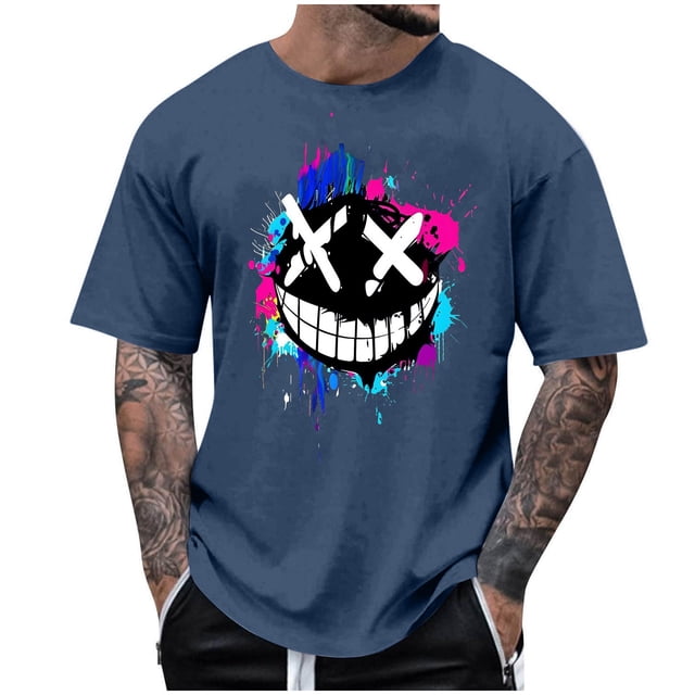 T-Shirts à Col Rond pour Hommes, Mode Été Décontractée, Haut Imprimé à Col Rond, Séchage Rapide, Respirant pour le Sport