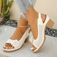 thumbnail image 6 of Xfvqtps Heeled Sandals for Women Slingback Buckle Strap Block Chunky Heel Flower Decor Hollow out Peep Toe Casual Sandals White, 6 of 9