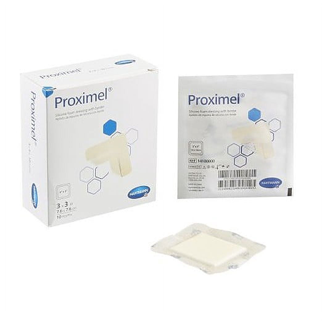 Proximel 14100000 Silicone Dressing, with Border, 3" x 3" Box of 10