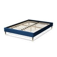 thumbnail image 4 of Skyline Decor Navy Blue Velvet Fabric Upholstered Full Size Wood Platform Bed Frame with Gold-Tone Leg Tips, 4 of 5
