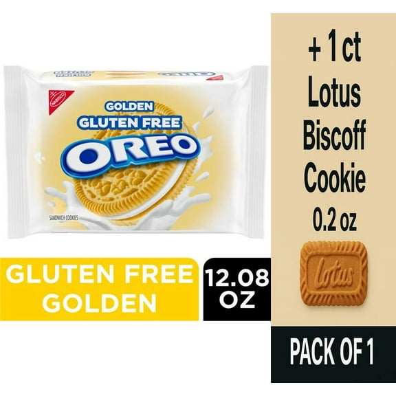 Oreo Gluten Free Golden Sandwich Cookies 12.08 oz - Pack of 1 & Lotus Biscoff Cookie - 0.2 Oz - 1 ct