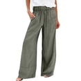 thumbnail image 2 of Wide Leg Linen Pants for Women Tall Spring Linen Palazzo Pants Baggy High Waisted Beach Pant Gauze Lounge Trousers Green S, 2 of 5