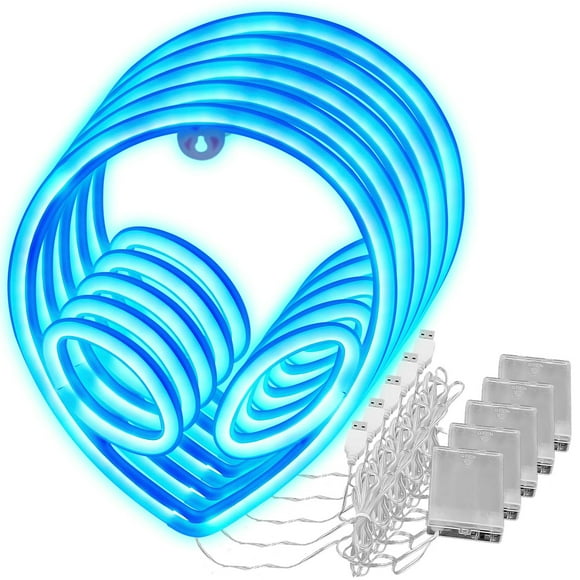 Letrero Neón Alienígeno LuminAlien01 5Pzas USB ó 3 Pilas AA 100lm Alien Azul Plástico y Tira de Luz LED Neón.