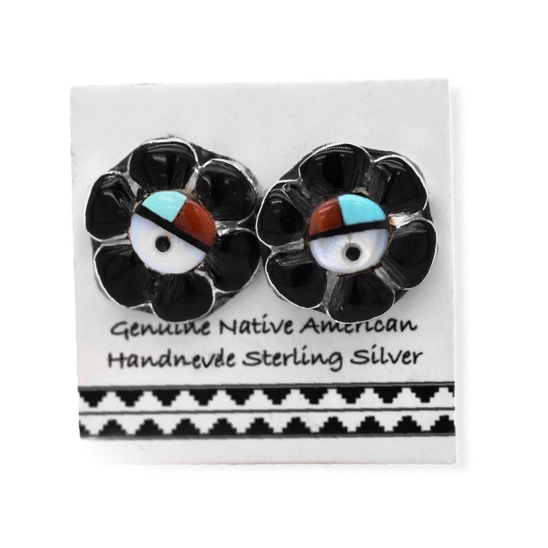 13mm Genuine Stone Zuni Sunface Stud Earrings Turquoise And Coral Sterling Silver Authentic Indigenous New Mexico Tribe Handmade Nickel Free Walmart Com
