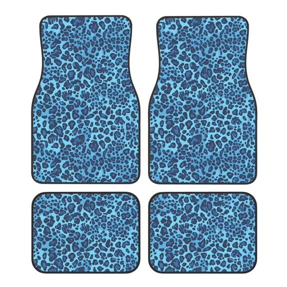 Crystal Fleece Car Floor Mats Set Of Four - Bottom Injection Molded For Easy Installation To Prevent Interior Contamination Suitable For Most Cars Leopard Print Pattern Blue And Black_2