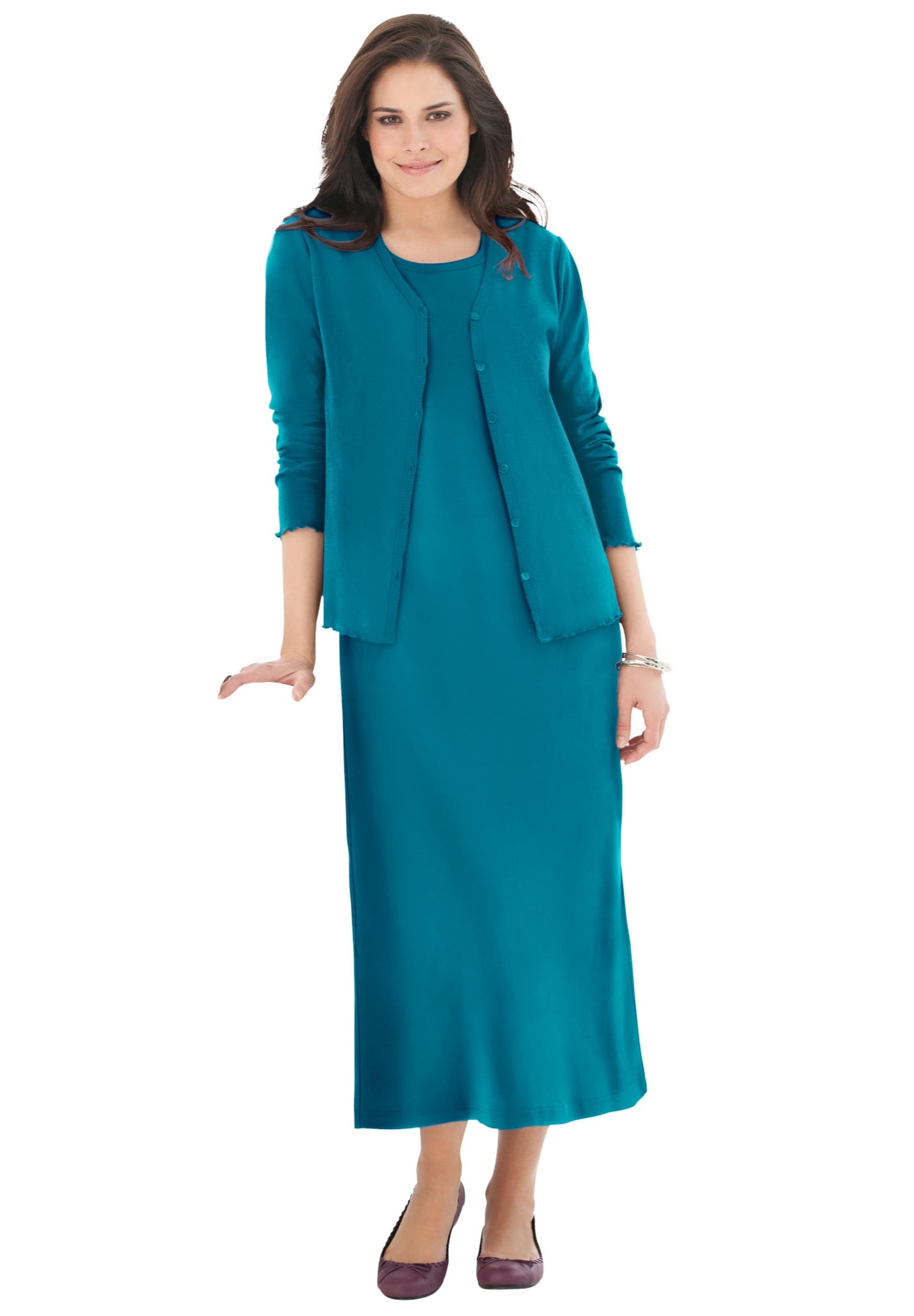 Woman Within Women's Plus Size Lettuce Trim Knit Jacket Dress Jacket