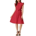 thumbnail image 2 of INSPIRE CHIC Robe-Chemise pour Femme Manches Courtes Col en Pointe Taille à Nouer Boutons Robes Mi-Longues TP Rouge, 2 of 7