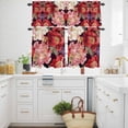 thumbnail image 3 of Gold Red Flower Kitchen Curtains Valances and Tiers Set of 3 Country Vintage Watercolor Pink Floral Leaf Tier Curtains and Valance with Rod Pocket for Small Windows, 27.5"x36", 3 of 9