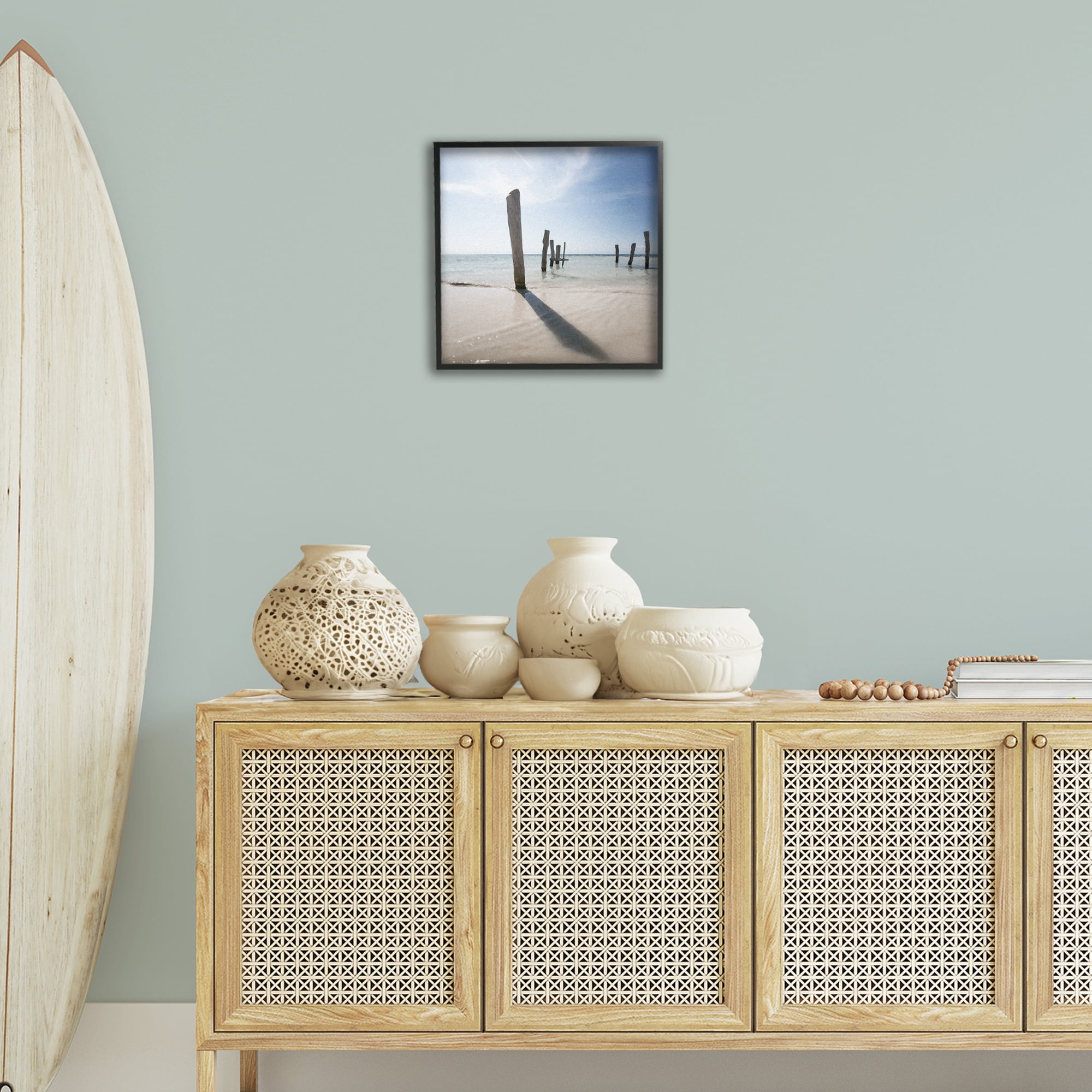 Stupell Industries Eight Beach Posts Coastal Photography Black Framed Art Print Wall Art, 17 x 17