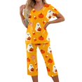 thumbnail image 3 of Women's Halloween Lounge Set Short Sleeve Round Neck Top and Capri Pants with Pockets Ghost Print Breathable Soft Pajama Set Casual Sportswear for Daily Wear Ginger S, 3 of 6