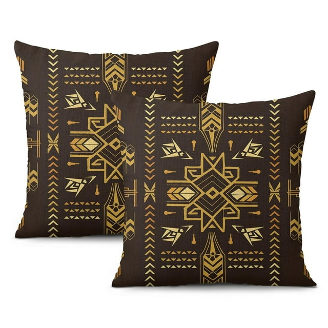 Boho Ethnic Pattern Pillow Covers, THrow Pillow Case Set of 2, 16x16 Inch Tribal Art Print Linen Throw Cushion Covers, Perfect Square Pillow Covers for Sofa, Living Room, and Office Decor