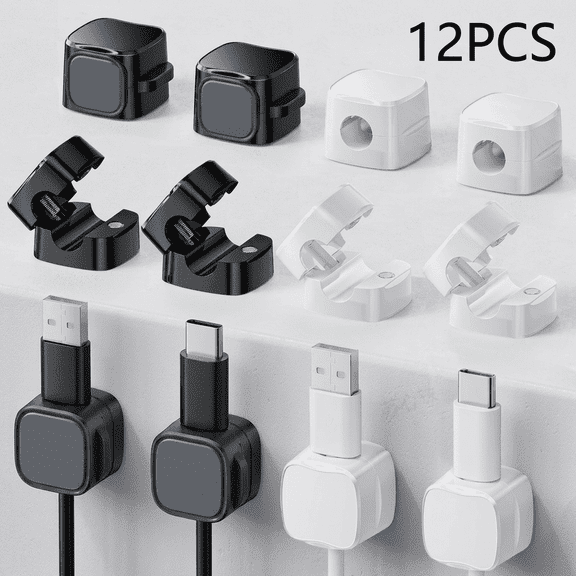 ROSEXIXI Cable Management, 12 Pack Black & White Self-Adhesive Cord Organizer Clips, Wire Holder for Desk, Home, Office, Power Strip & Data Cable Storage