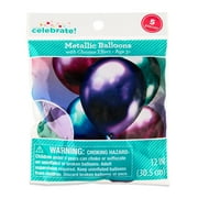 12 Multicolor Metallic Latex Balloons with Chrome Effect, 5 Pieces, by Way To Celebrate