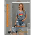 thumbnail image 5 of ZXSXSY Womens Rainbow Heart Printed V Neck Short Sleeve Spliced Top, 5 of 7